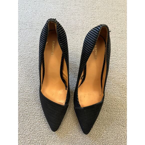 EXPRESS Women's Size 8 Black Ribbed Pointed Toe D'Orsay Stiletto Heels - Picture 2 of 12